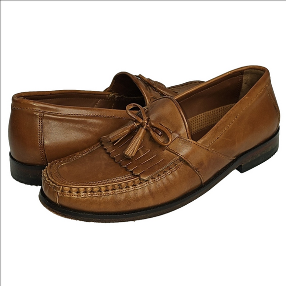 Johnston & Murphy Aragon II Tan Leather Slip On Kiltie Tassel Loafer
